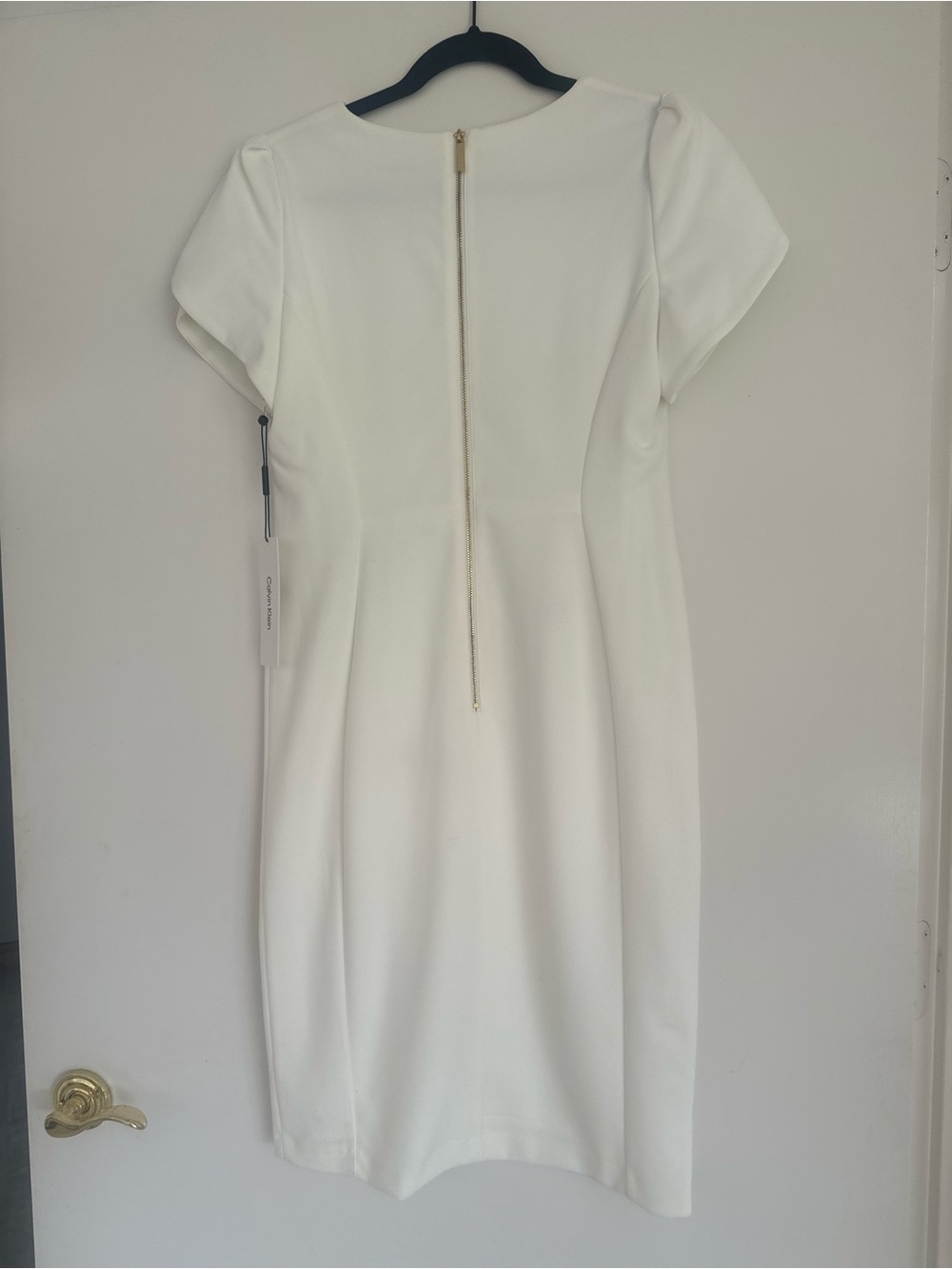 Calvin Klein White Tulip-Sleeve Midi Sheath Dress - Picture 2 of 4